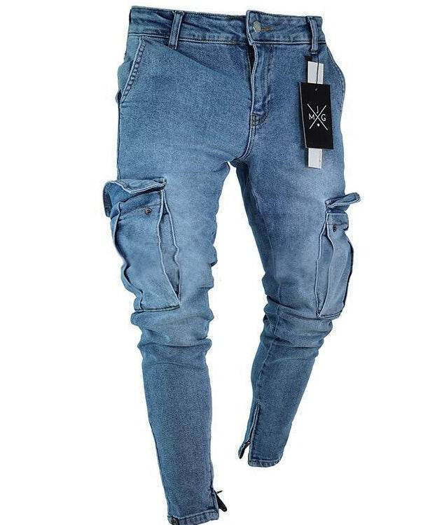 Cargo Hole Denim Jeans Men pant slim fitted - www.Shopthatapp.com