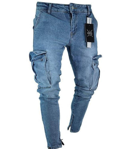 Cargo Hole Denim Jeans Men pant slim fitted - www.Shopthatapp.com