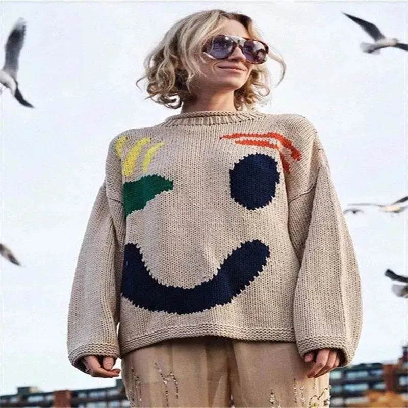 Ugly Christmas Knitted Sweater Women's Long-sleeved Round Neck Yarn-dyed Printed Top Women's - www.Shopthatapp.com