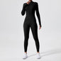 Athleisure Bodycon Long Sleeve Turtleneck Zip up Hip Raise Workout Yoga Jumpsuit Activewear for Women - www.Shopthatapp.com
