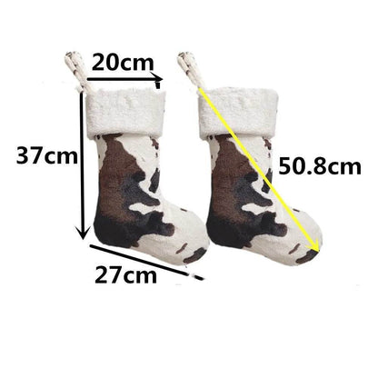 20-inch Plush Christmas Stockings Cows Pattern Gift Bag - www.Shopthatapp.com