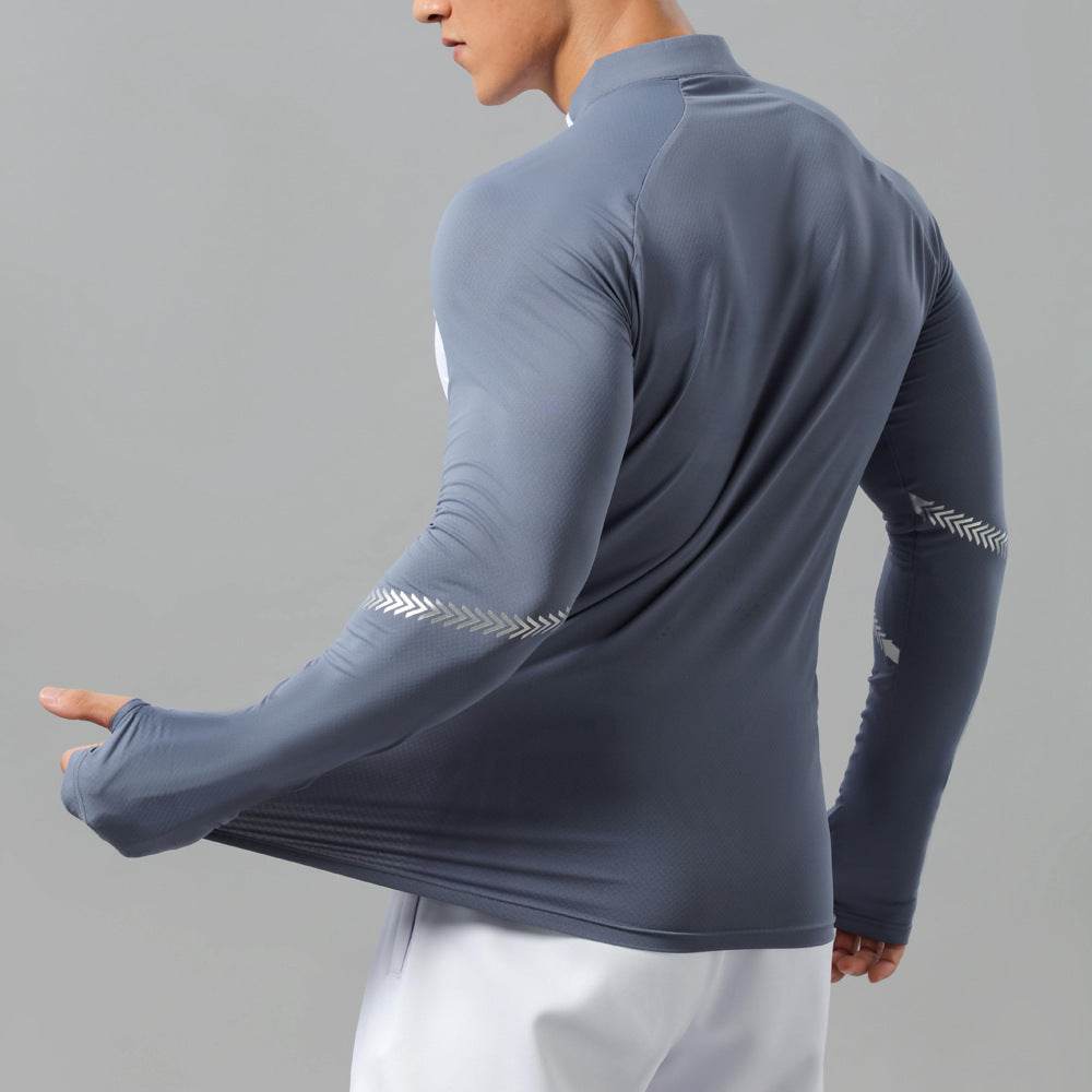 Mock Neck Half Zip  Workout top for Men Long Sleeve exercise top - www.Shopthatapp.com
