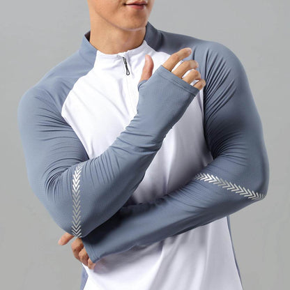 Mock Neck Half Zip  Workout top for Men Long Sleeve exercise top - www.Shopthatapp.com