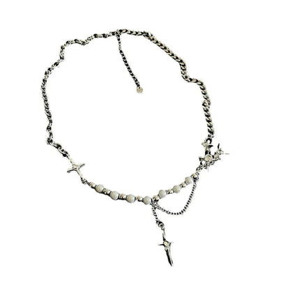 Unisex Style Eight-pointed Stars Reflective Pearl Stitching Necklace - www.Shopthatapp.com