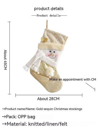 Santa Snowman Gold Christmas Stockings Pendant Candy Bag - www.Shopthatapp.com
