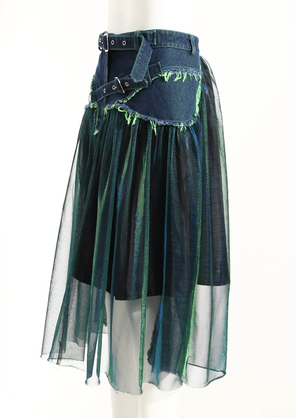 Denim Midi Skirt A Line Mid Length Street Style - www.Shopthatapp.com