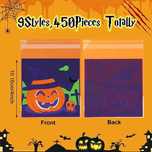 450 Pcs Halloween Cellophane Treat Bags Self-sealing Clear Candy Cookie Bags Pumpkin Ghost Black Cat Skull Trick Or Treat Bags For Halloween Birthday Trick Or Treat Party Favors Supplies - www.Shopthatapp.com