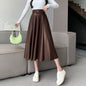 Elegant women High waist Flared Midi PU Leather skirt - www.Shopthatapp.com