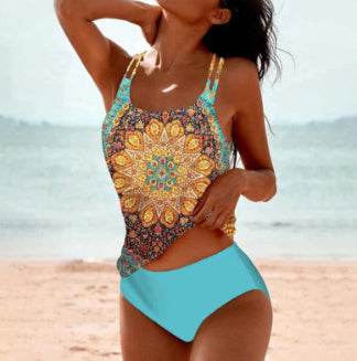 Bikini Beach Print Suspender Swimsuit Suit - www.Shopthatapp.com