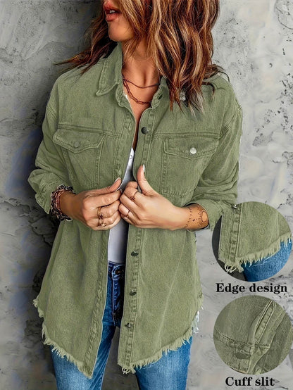 Denim Jacket – Retro Washed Casual Style for Women - www.Shopthatapp.com