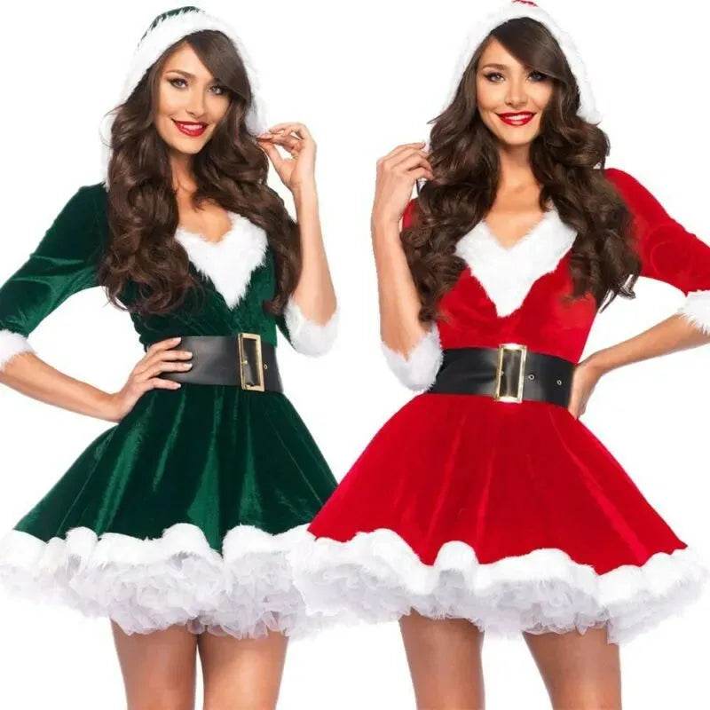Women Christmas Dress Sexy Santa Claus Hoodie Cosplay Costumes Women Evening Party Clothes Winter Warm Dresses - www.Shopthatapp.com