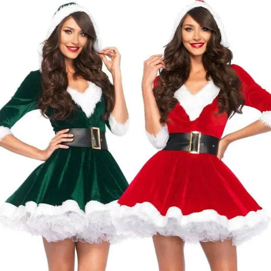 Women Christmas Dress Sexy Santa Claus Hoodie Cosplay Costumes Women Evening Party Clothes Winter Warm Dresses - www.Shopthatapp.com