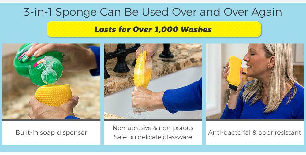 3-in-1 Sponge Hero Kitchen Scrub, Scrapes and Squeegees - www.Shopthatapp.com