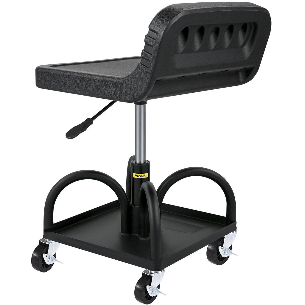 Rolling Garage Stool, 300LBS Capacity, Adjustable Height From 15.7 In To 20.5 In, Mechanic Seat With 360-degree Swivel Wheels And Tool Tray, For Workshop, Auto Repair Shop, Black - www.Shopthatapp.com