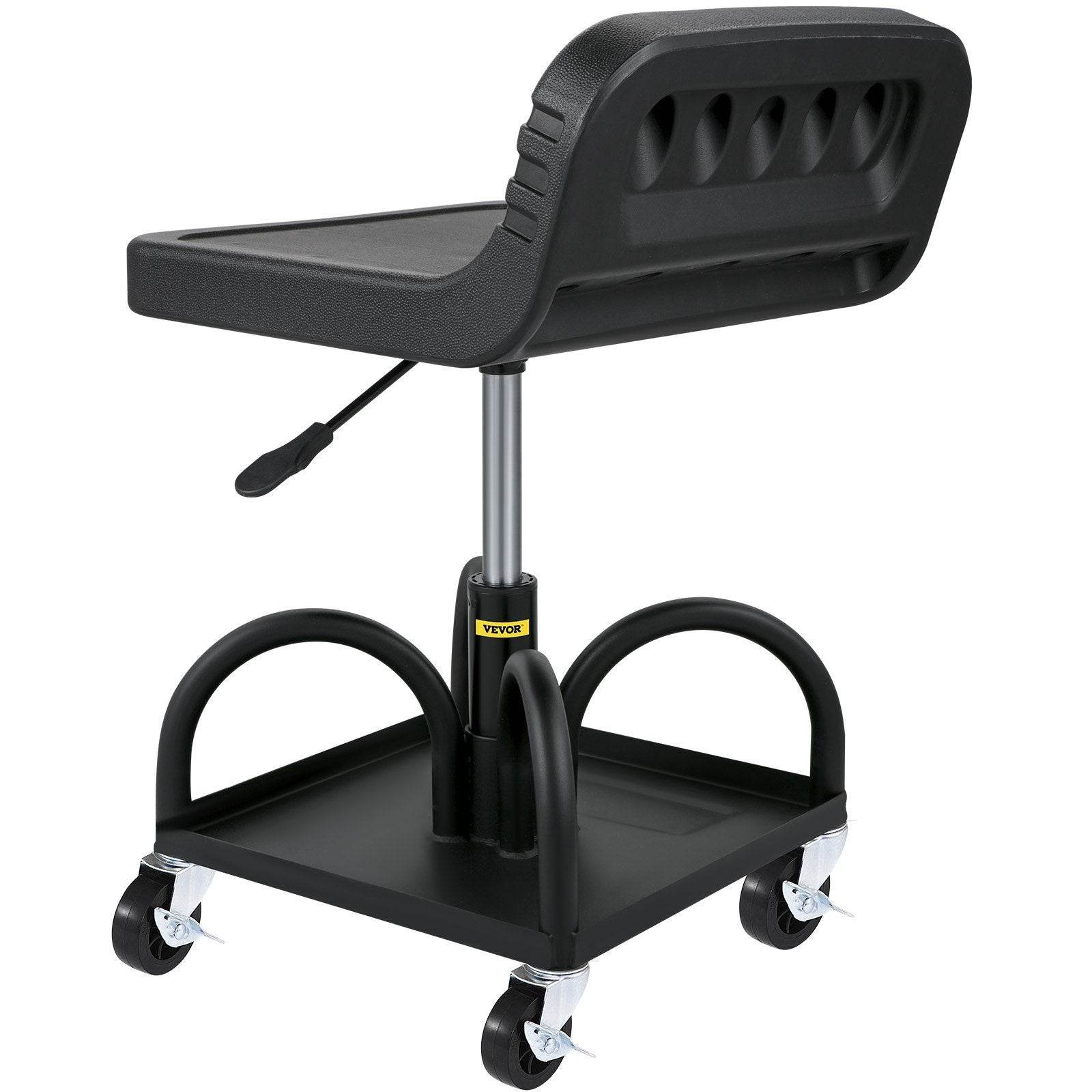 Rolling Garage Stool, 300LBS Capacity, Adjustable Height From 15.7 In To 20.5 In, Mechanic Seat With 360-degree Swivel Wheels And Tool Tray, For Workshop, Auto Repair Shop, Black - www.Shopthatapp.com