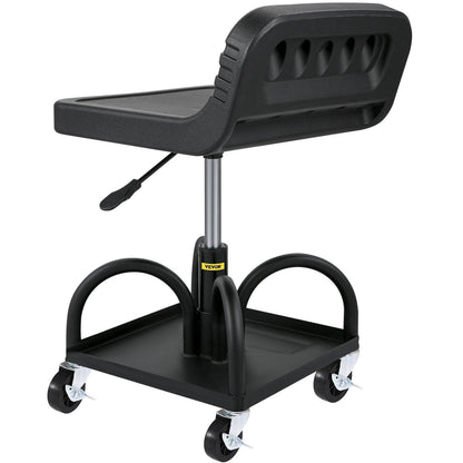 Rolling Garage Stool, 300LBS Capacity, Adjustable Height From 15.7 In To 20.5 In, Mechanic Seat With 360-degree Swivel Wheels And Tool Tray, For Workshop, Auto Repair Shop, Black - www.Shopthatapp.com