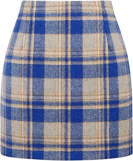 Women's High Waist Plaid Tight Pencil Wool Mini Skirt - www.Shopthatapp.com