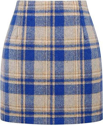 Women's High Waist Plaid Tight Pencil Wool Mini Skirt - www.Shopthatapp.com