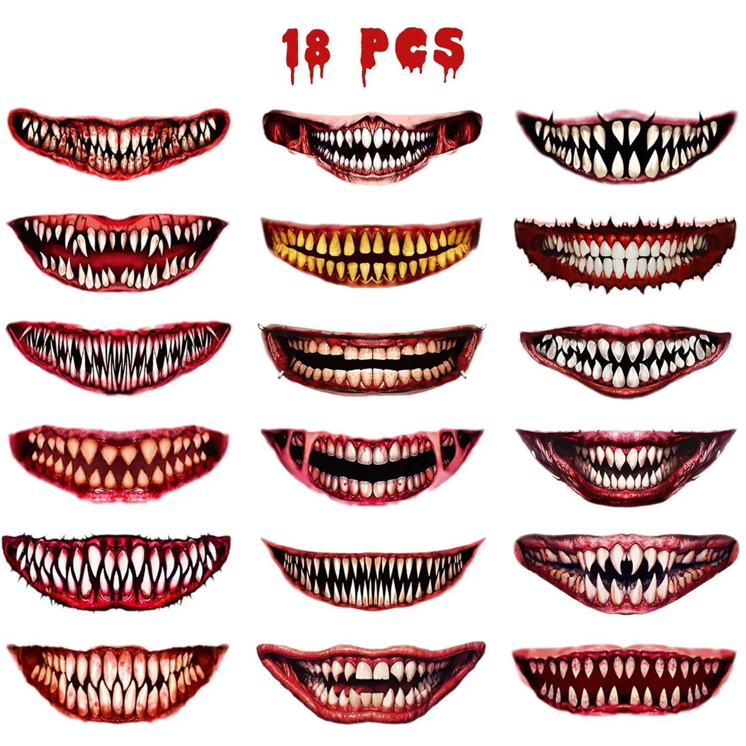 18 Pieces Of Scary And Realistic Design Halloween Temporary Tattoo Stickers - www.Shopthatapp.com #