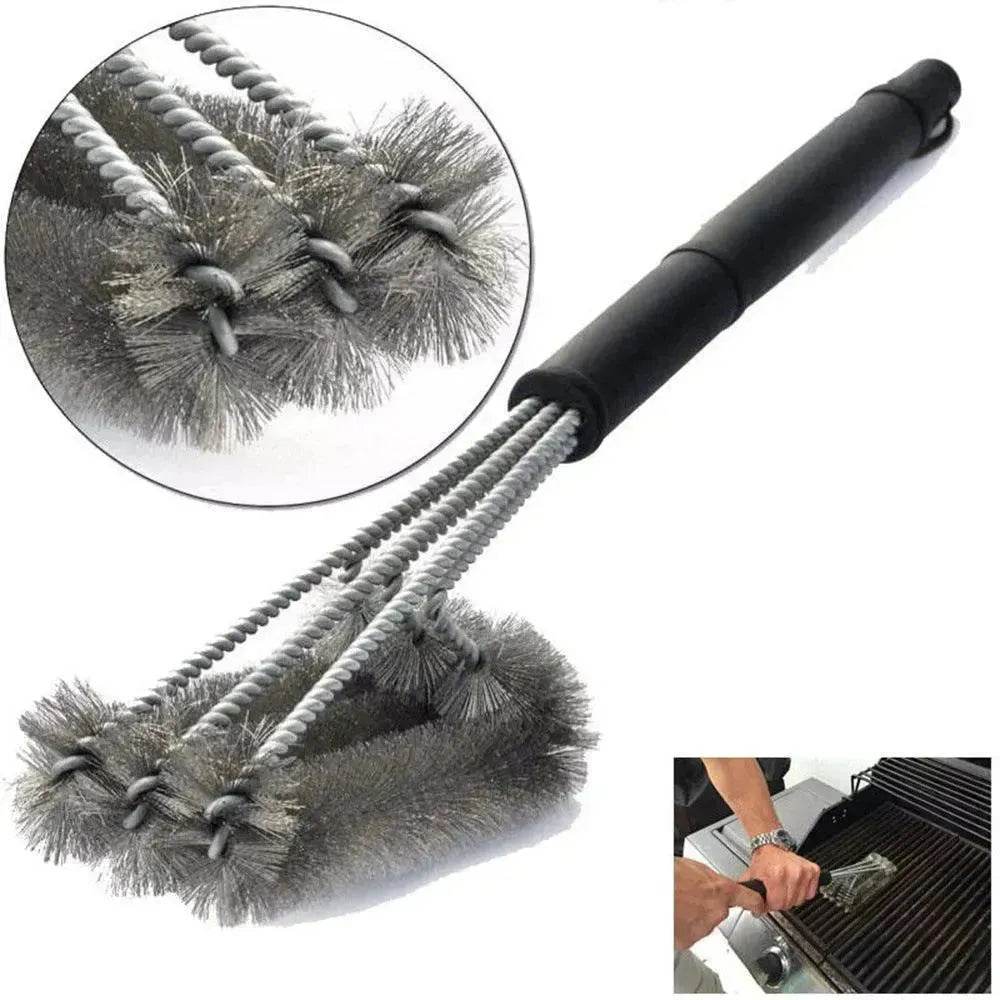 18-inch Three-head Barbecue Grill Cleaning Brush Steel Wire Oven Outdoor BBQ Tools - www.Shopthatapp.com