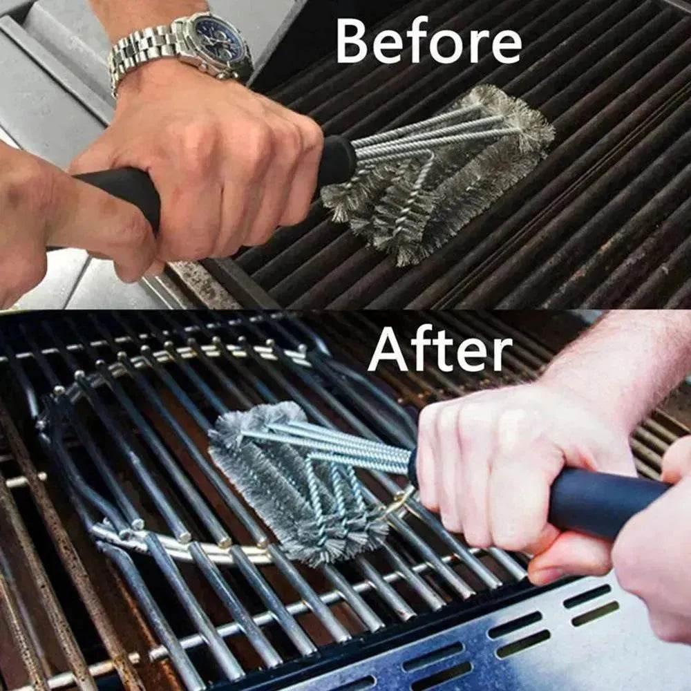 18-inch Three-head Barbecue Grill Cleaning Brush Steel Wire Oven Outdoor BBQ Tools - www.Shopthatapp.com