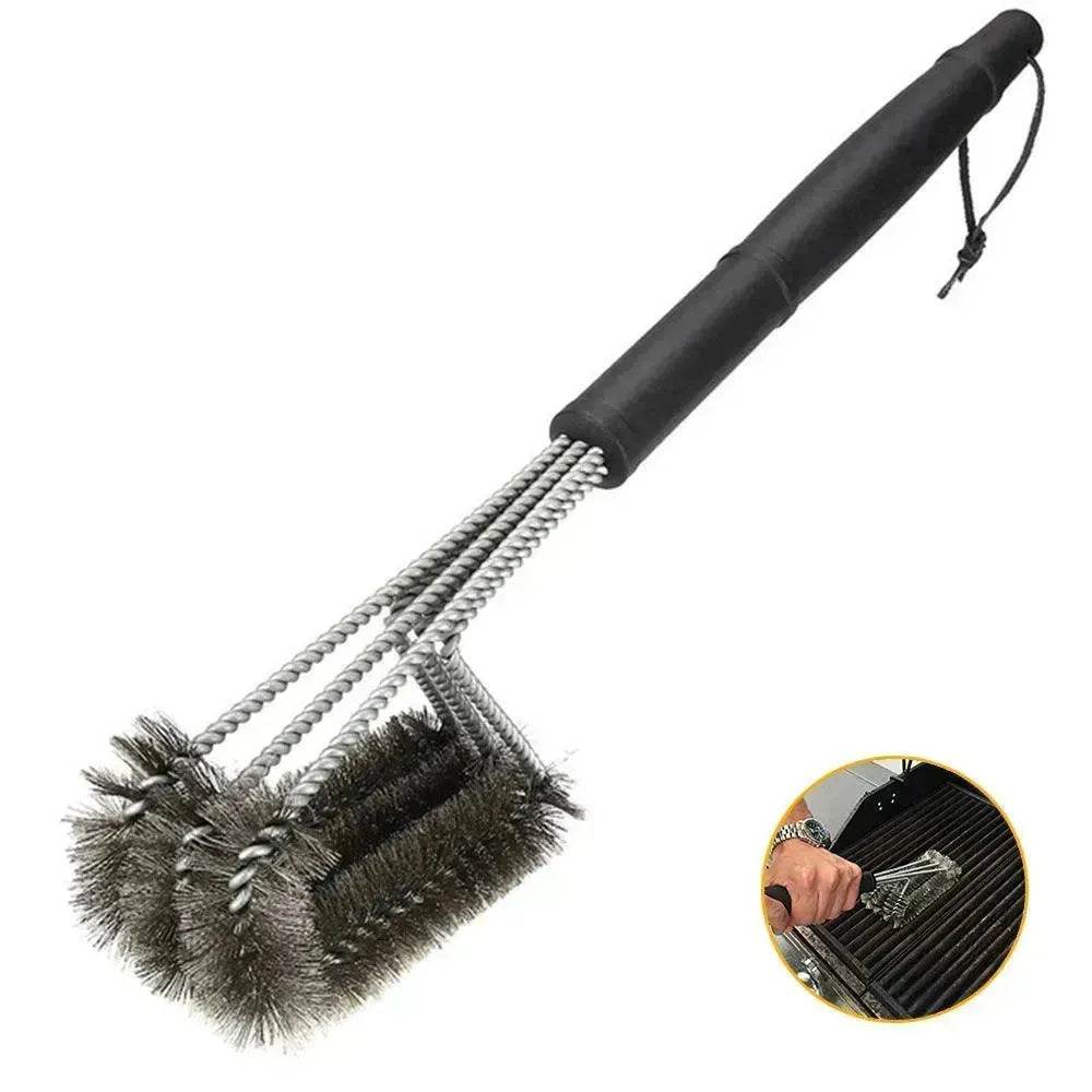 18-inch Three-head Barbecue Grill Cleaning Brush Steel Wire Oven Outdoor BBQ Tools - www.Shopthatapp.com