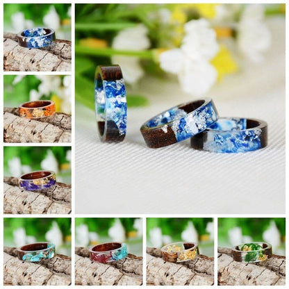 Handmade DIY romantic dry flower Real wood resin ring gold / silver paper inside ring women wedding party ring gifts for the lover - www.Shopthatapp.com