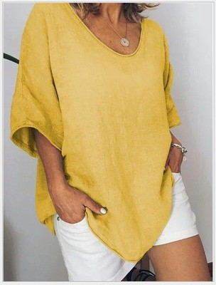 Spring Summer Loose Short Sleeves cotton linen blouse top Women Summer Tops - www.Shopthatapp.com
