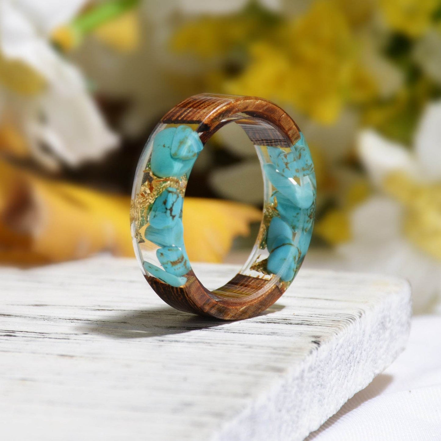 Handmade DIY romantic dry flower Real wood resin ring gold / silver paper inside ring women wedding party ring gifts for the lover - www.Shopthatapp.com