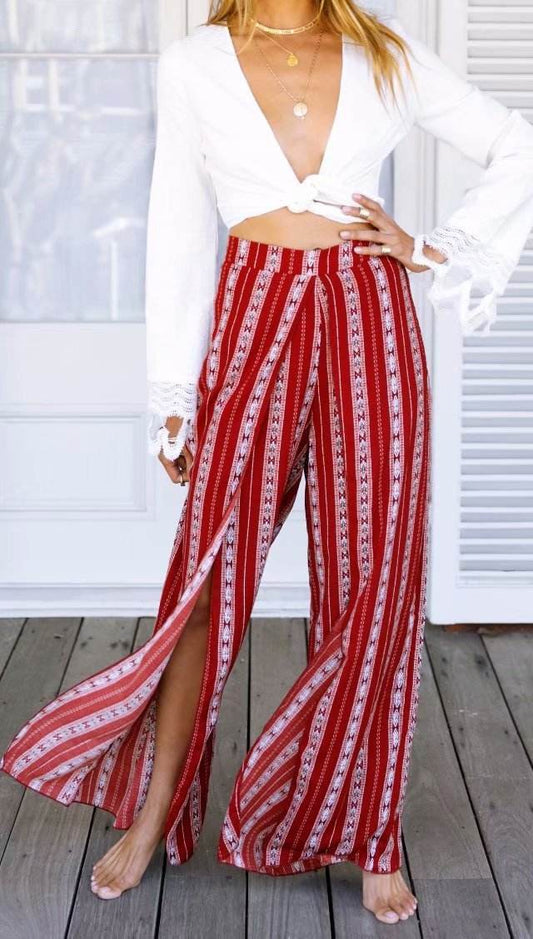 Casual Women High waist Wide leg Printed Split Palazzo Trouser - www.Shopthatapp.com