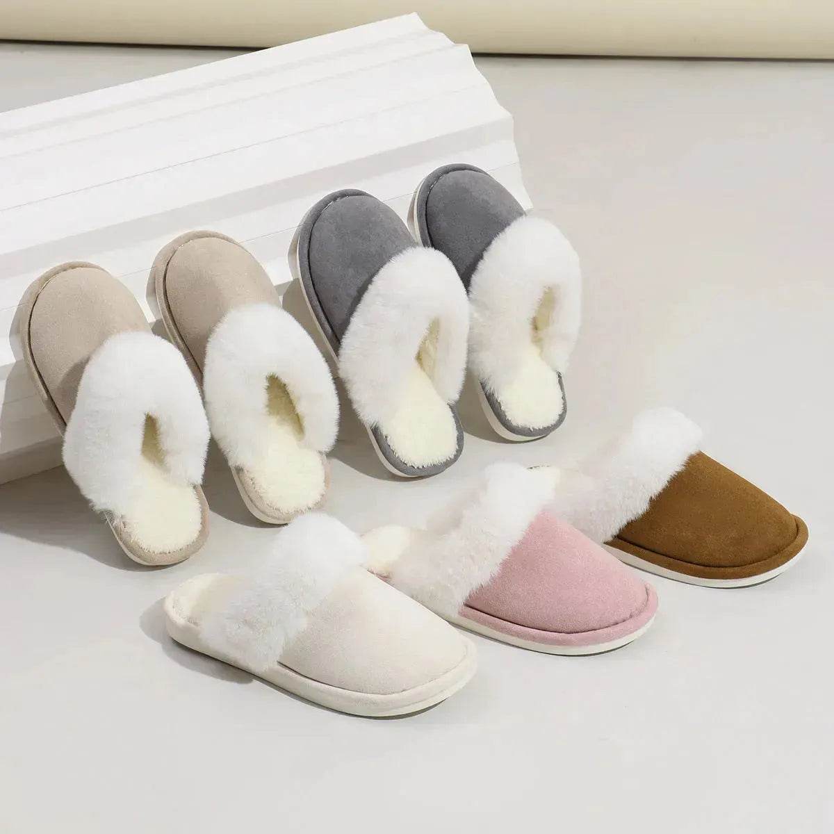 Winter Warm Plush Slippers Home Indoor Non-slip Bedroom Floor Soft Fuzzy Slipper For Couple Fashion Solid House Shoes - www.Shopthatapp.com