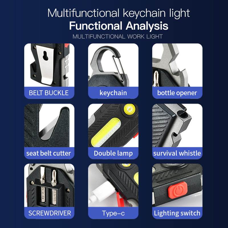 Multifunctional Charging Emergency Light Convenient Keychain Work Light COB High Bright Light Outdoor Camping LED Light - www.Shopthatapp.com