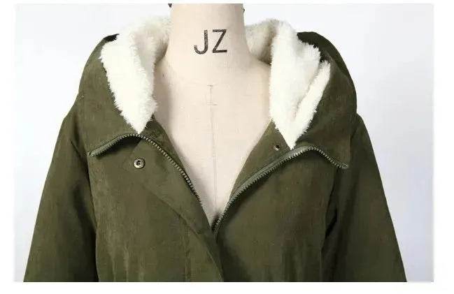 Women Work Hooded collar up Winter Jacket Woolen Lining - www.Shopthatapp.com