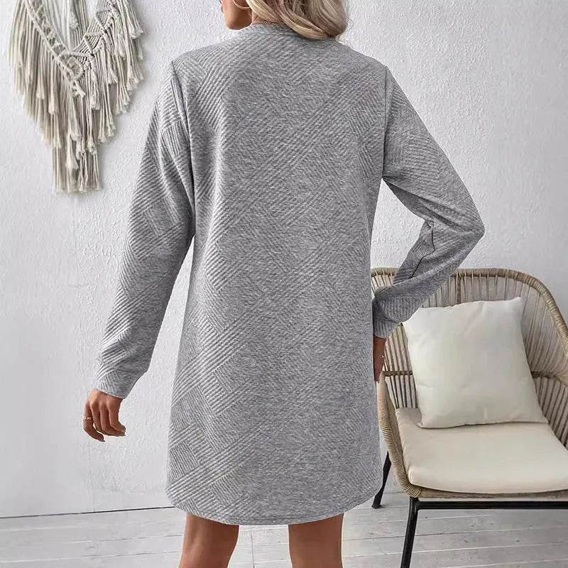 Casual Fashion Plain Round neck Long Sleeve Cashmere Mini Jumper Dress - www.Shopthatapp.com