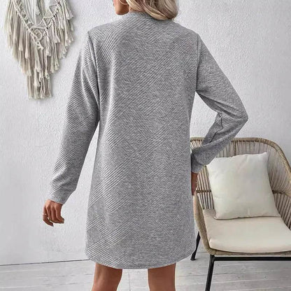 Casual Fashion Plain Round neck Long Sleeve Cashmere Mini Jumper Dress - www.Shopthatapp.com