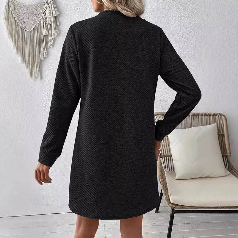 Casual Fashion Plain Round neck Long Sleeve Cashmere Mini Jumper Dress - www.Shopthatapp.com