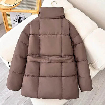 Winter Plaid Sewing Lapel Coat With Lace-up Design Fashion Loose Solid Thick Jacket Outerwear Women's Clothing - www.Shopthatapp.com
