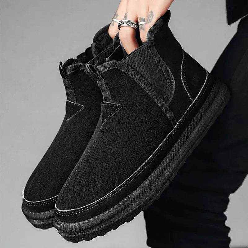 Winter Fleece Snow Boots Round-toed Flat Shoes Casual Warm Sports Shoes Men Ankle Boot - www.Shopthatapp.com