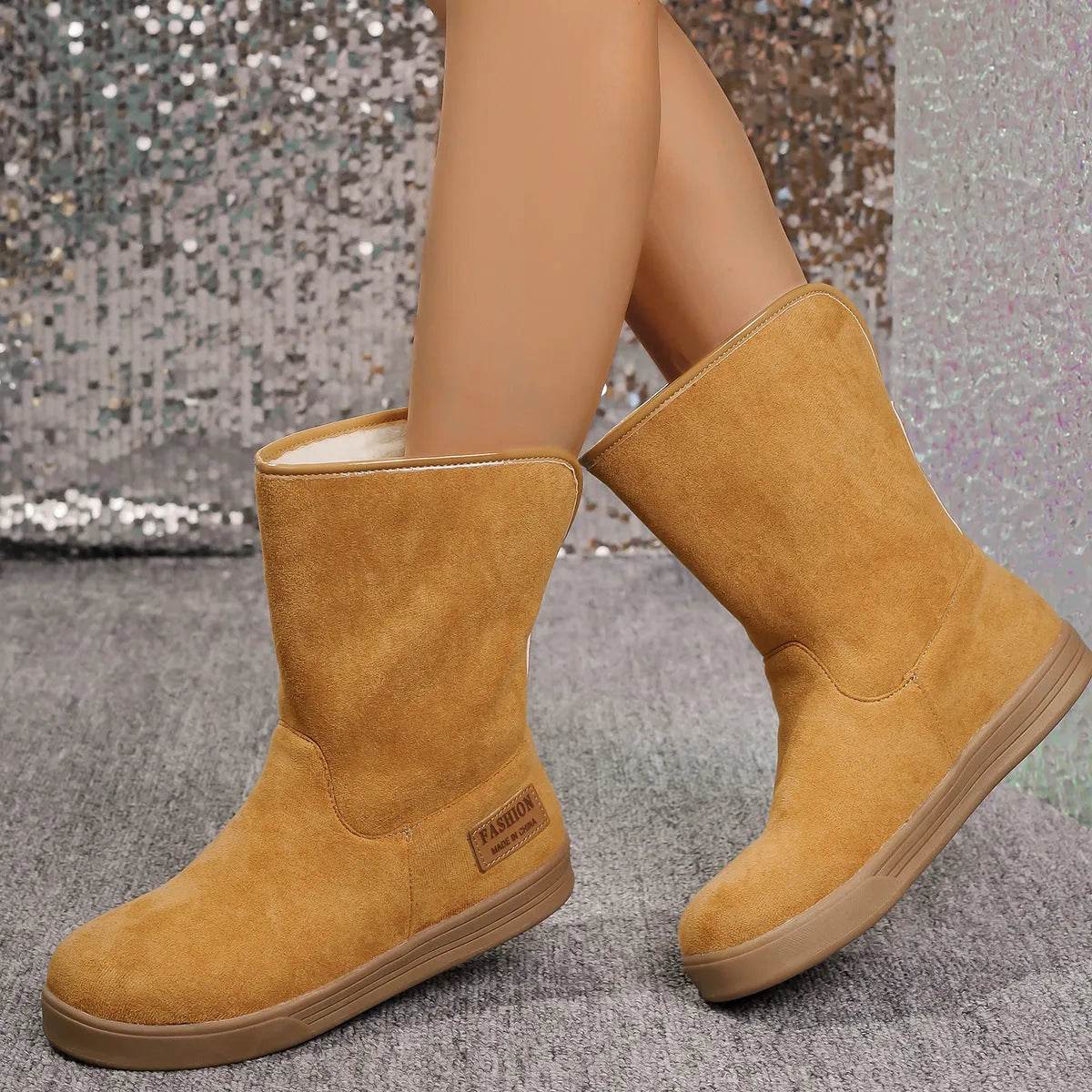 Women's Snow Boots Winter Warm Non-slip Flat Mid-calf Boot Plus Velvet And Thickened Cotton Shoes - www.Shopthatapp.com