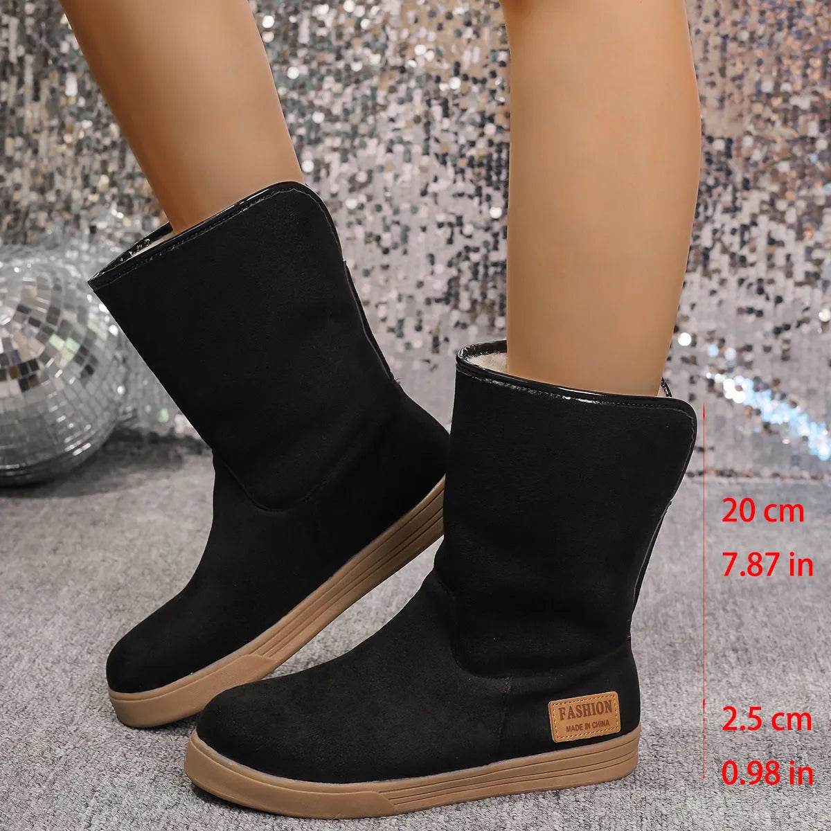 Women's Snow Boots Winter Warm Non-slip Flat Mid-calf Boot Plus Velvet And Thickened Cotton Shoes - www.Shopthatapp.com