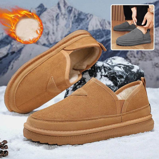 V-cut Fleece Snow Boots Winter Warm Round-toed Suede Ankle Boot Fashion Simple Non-slip Flat Cotton Shoes For Men - www.Shopthatapp.com