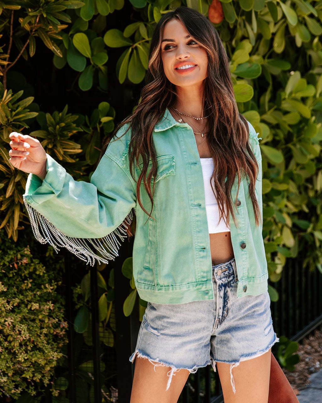 Denim Jacket Women – Light Green Cotton Long Sleeve Jacket - www.Shopthatapp.com