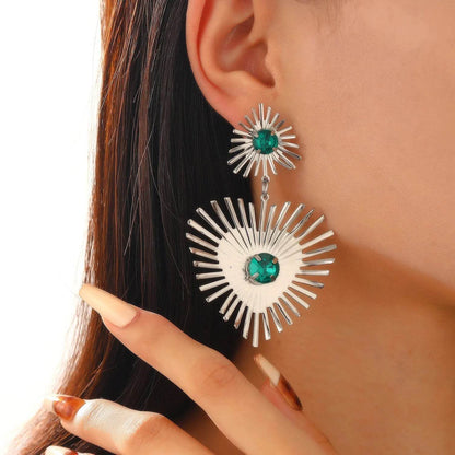 Bohemian Sunflower Heart-shaped Earrings Rhinestone Exaggerated Chandelier earring - www.Shopthatapp.com