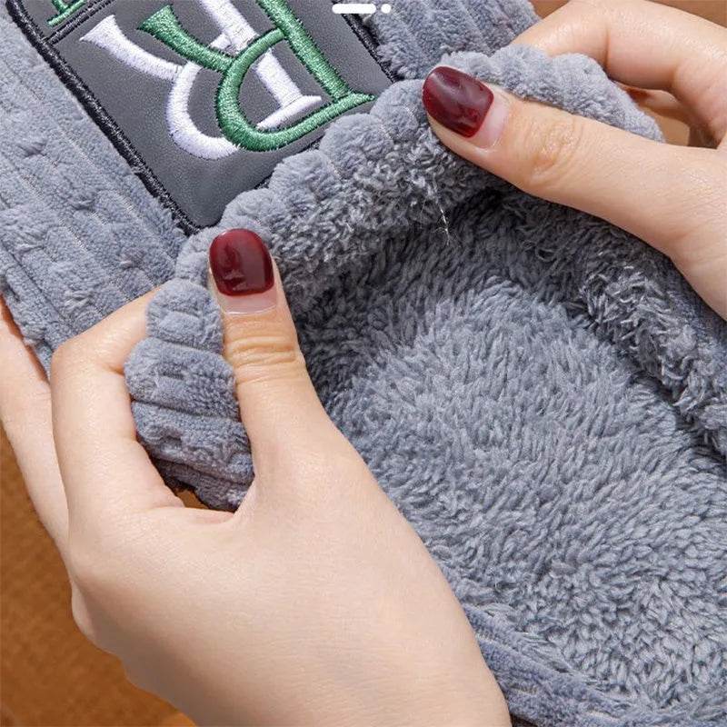 Men's Letter Plush Slippers Winter Warm Non-slip House Shoes Plus Size Indoor Bedroom Floor Home Slipper For Women - www.Shopthatapp.com