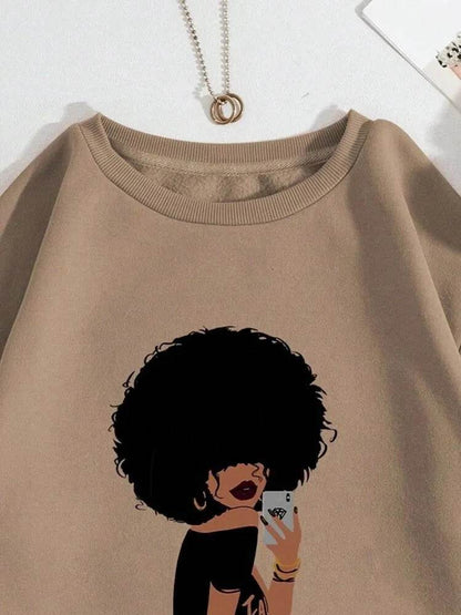 Women Figures Pattern Warm Lined Sweatshirt - www.Shopthatapp.com