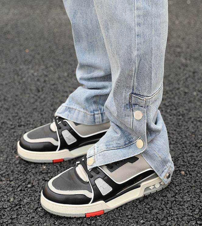 Ankle Snap Denim jeans Pant men straight leg - www.Shopthatapp.com