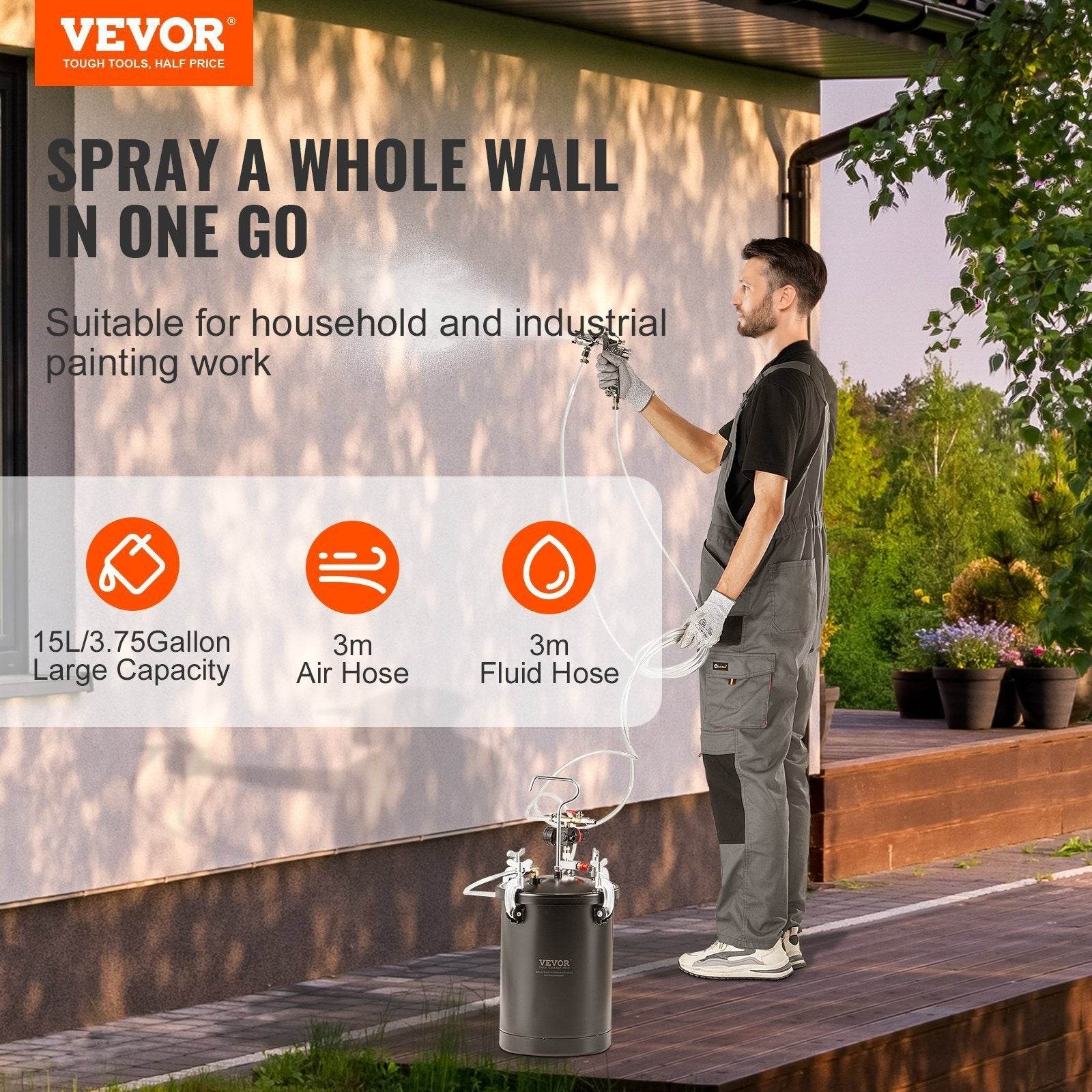 Spray Paint Pressure Pot Tank 15L 3.75gal Spray Gun Hoses Pressure Gauge - www.Shopthatapp.com