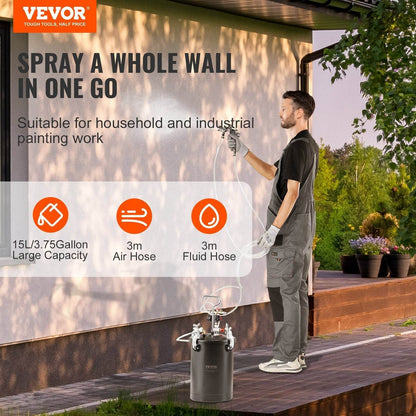 Spray Paint Pressure Pot Tank 15L 3.75gal Spray Gun Hoses Pressure Gauge - www.Shopthatapp.com