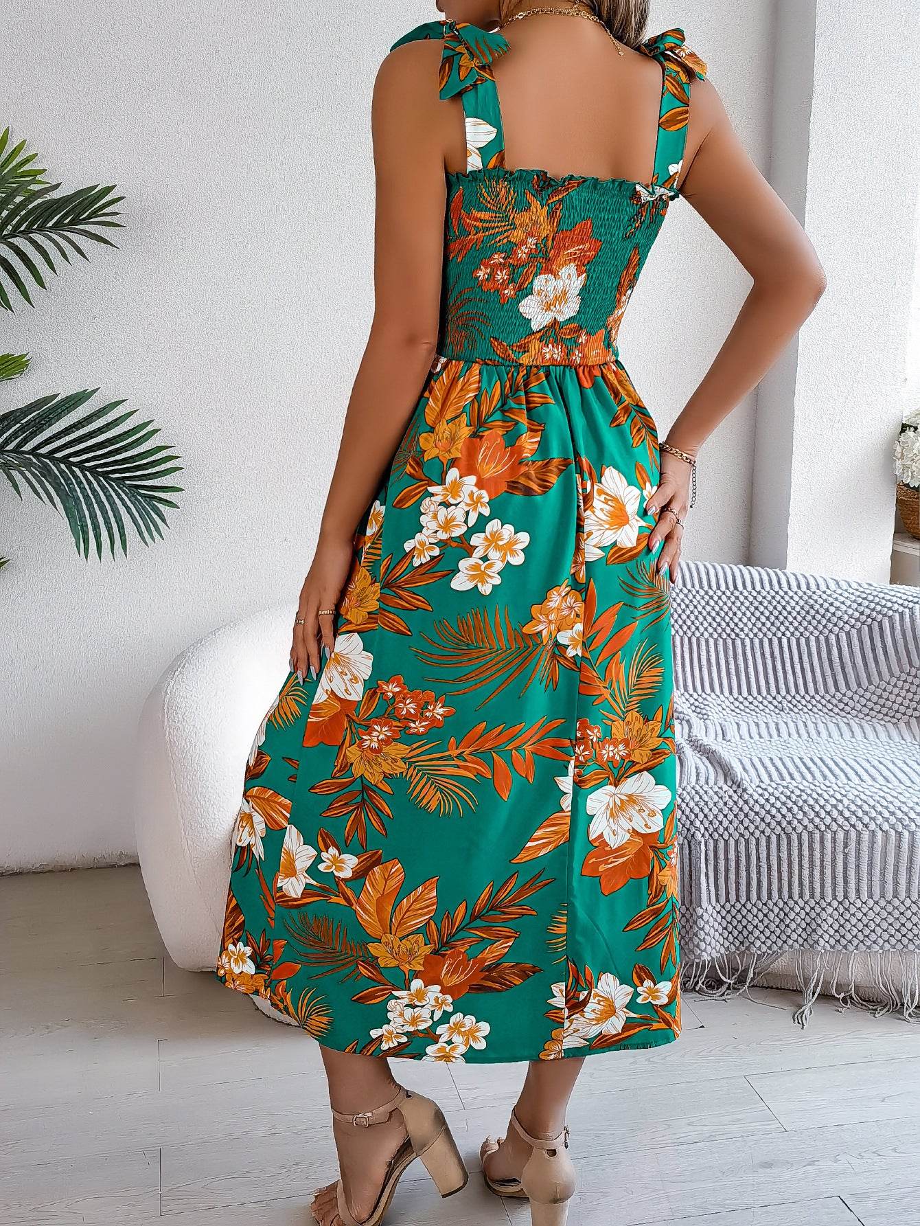 Flowers Print Suspender Corset Dress Ins Fashion Holiday Beach Long Dresses Summer Clothing For Women - www.Shopthatapp.com