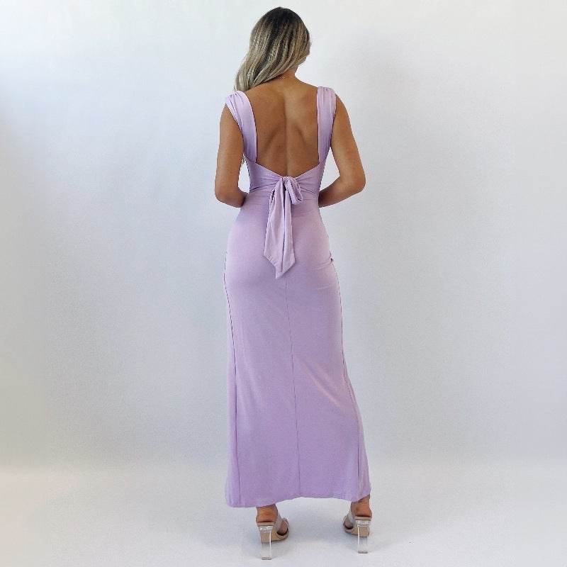 Slim Sleeveless Slit Dress With Back Tie Design Fashion Temperament Dresses For Women Clothing - www.Shopthatapp.com